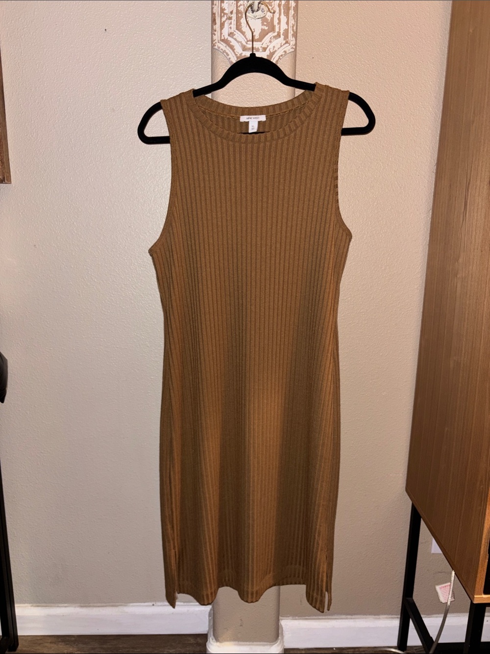 Nine West Ribbed Knit midi dress  in Camel Brown XL